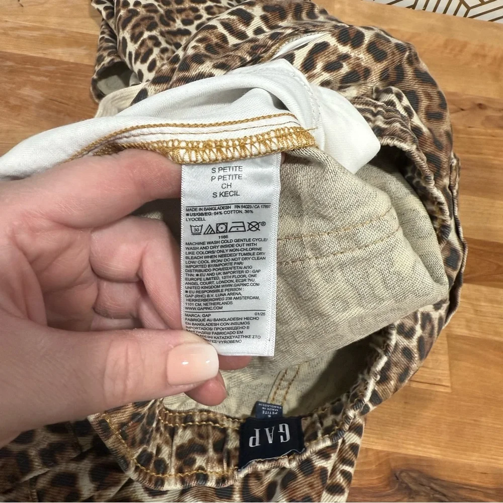 GAP Leopard Print Wide Leg Pants Tan Black barrel parachute leg 2 petite western - Picture 5 of 16
